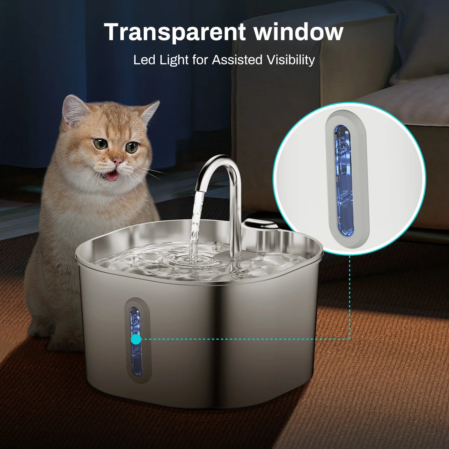AquaPurr™ Automatic Cat Water Fountain (2.2L Stainless Steel)