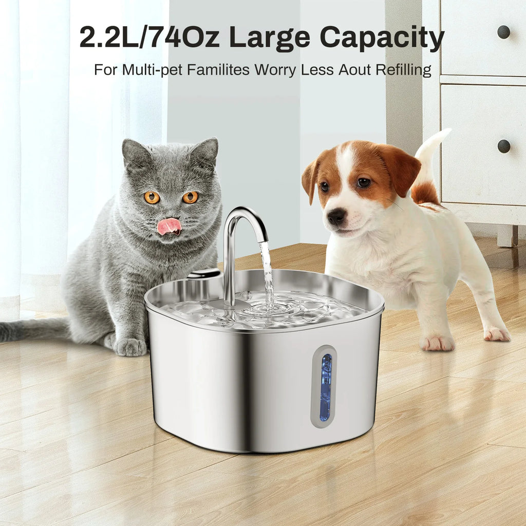 AquaPurr™ Automatic Cat Water Fountain (2.2L Stainless Steel)